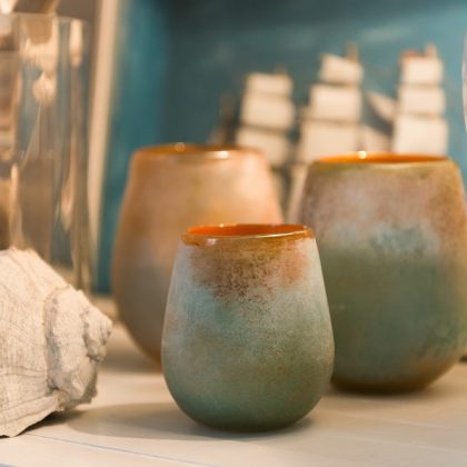Windlicht Glas Sand gestrahlt Attitude rosa/gold 11