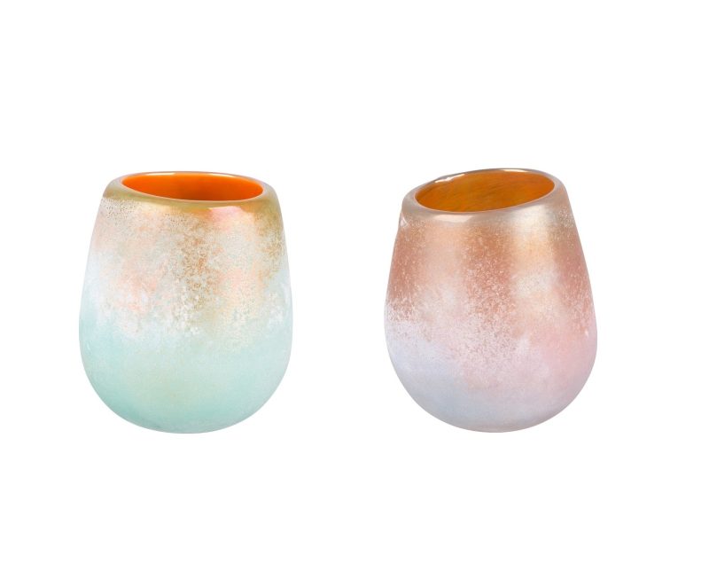 Windlicht Glas Sand gestrahlt Attitude mint/gold 11