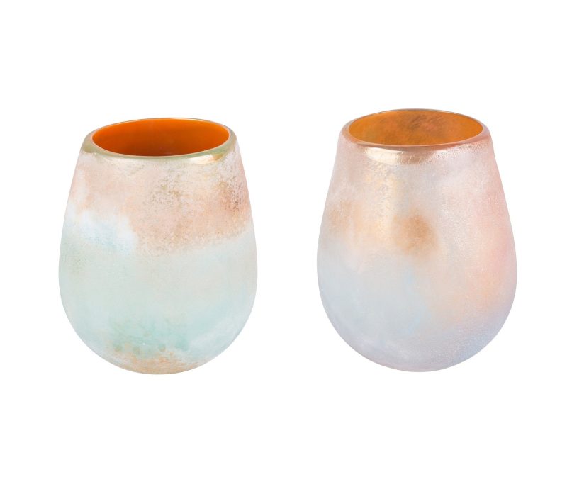 Windlicht Glas Sand gestrahlt Attitude rosa/gold 15