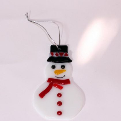 Glasanhänger Schneemann Fenster Baumschmuck 14cm Weihnachten Handmade Geschenk