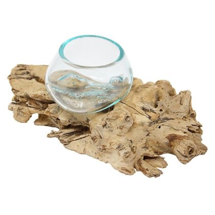 Glasschale Teakholz Wurzel handgefertigt Dekoration Unikat Glas 10cm