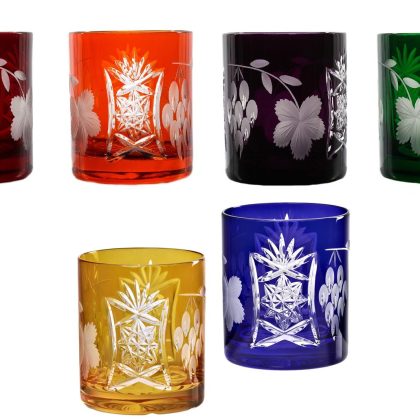 Whiskyglas Trinkbecher Handgeschliffen Kristallglas Traube 280ml 6er-Set Mix